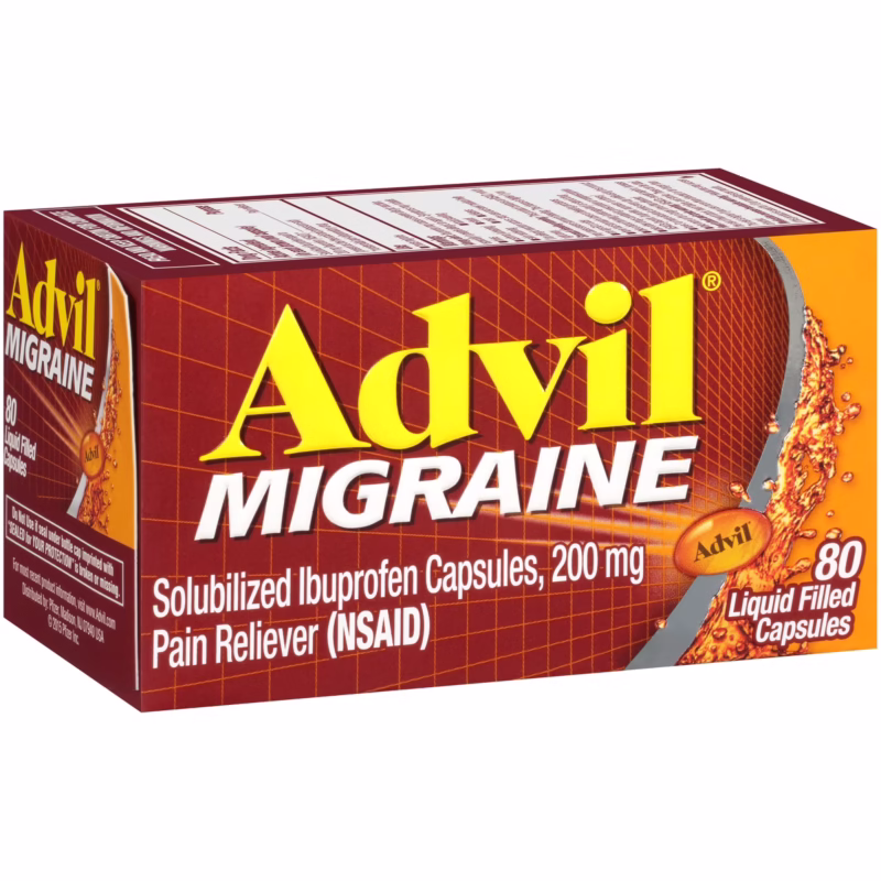 Advil-Migraine-Pain-Relievers-for-Headache-Relief-Fever-Reducer-Liquid-Filled-Capsules کپسول 80 عددی ادویل میگرن ایبوپروفن 200 میلی گرم - تصویر 1