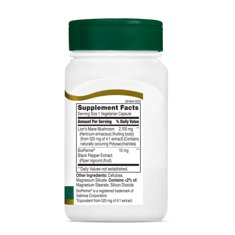 کپسول گیاهی قارچ تقویت سیستم ایمنی بدن 21Century Lion's Mane 2100mg Plus Black Pepper Extract قرن 21 (60 عددی) - تصویر 4