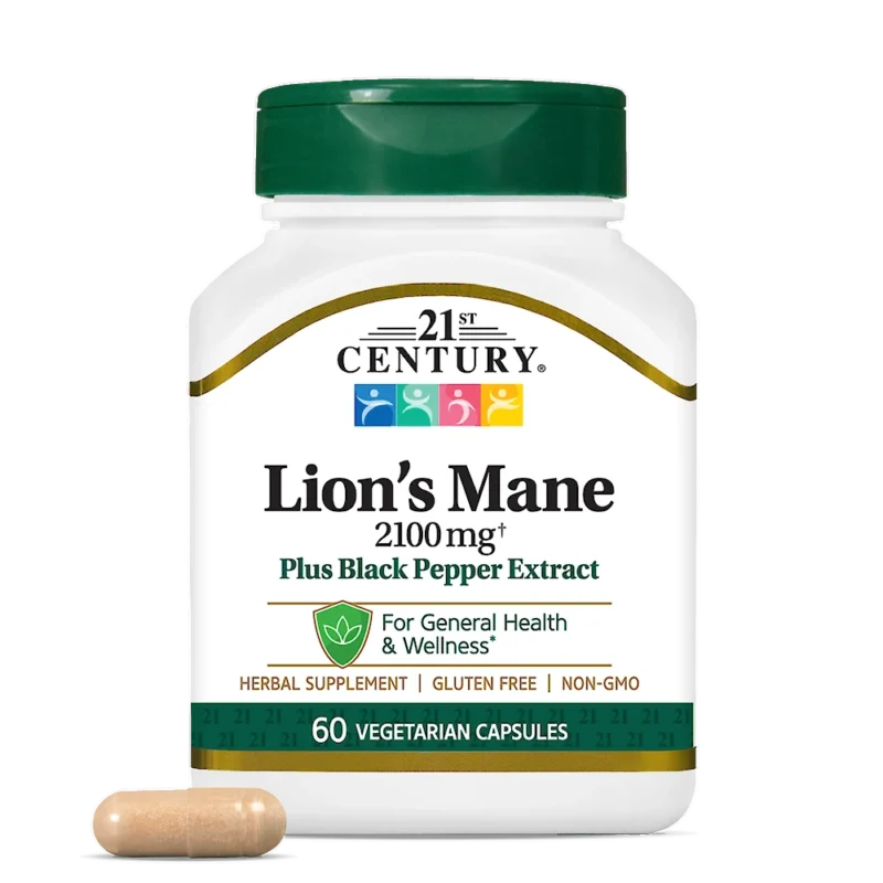کپسول گیاهی قارچ تقویت سیستم ایمنی بدن 21Century Lion’s Mane 2100mg Plus Black Pepper Extract قرن 21 (60 عددی)_693fe50ee9aab.webp کپسول گیاهی قارچ تقویت سیستم ایمنی بدن 21Century Lion's Mane 2100mg Plus Black Pepper Extract قرن 21 (60 عددی) - تصویر 1