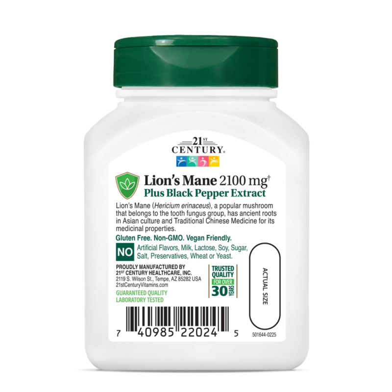 کپسول گیاهی قارچ تقویت سیستم ایمنی بدن 21Century Lion's Mane 2100mg Plus Black Pepper Extract قرن 21 (60 عددی) - تصویر 8